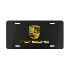 Porsche 12x6 Inch Black Aluminum Car Front License Plate Cover - Universal Fit