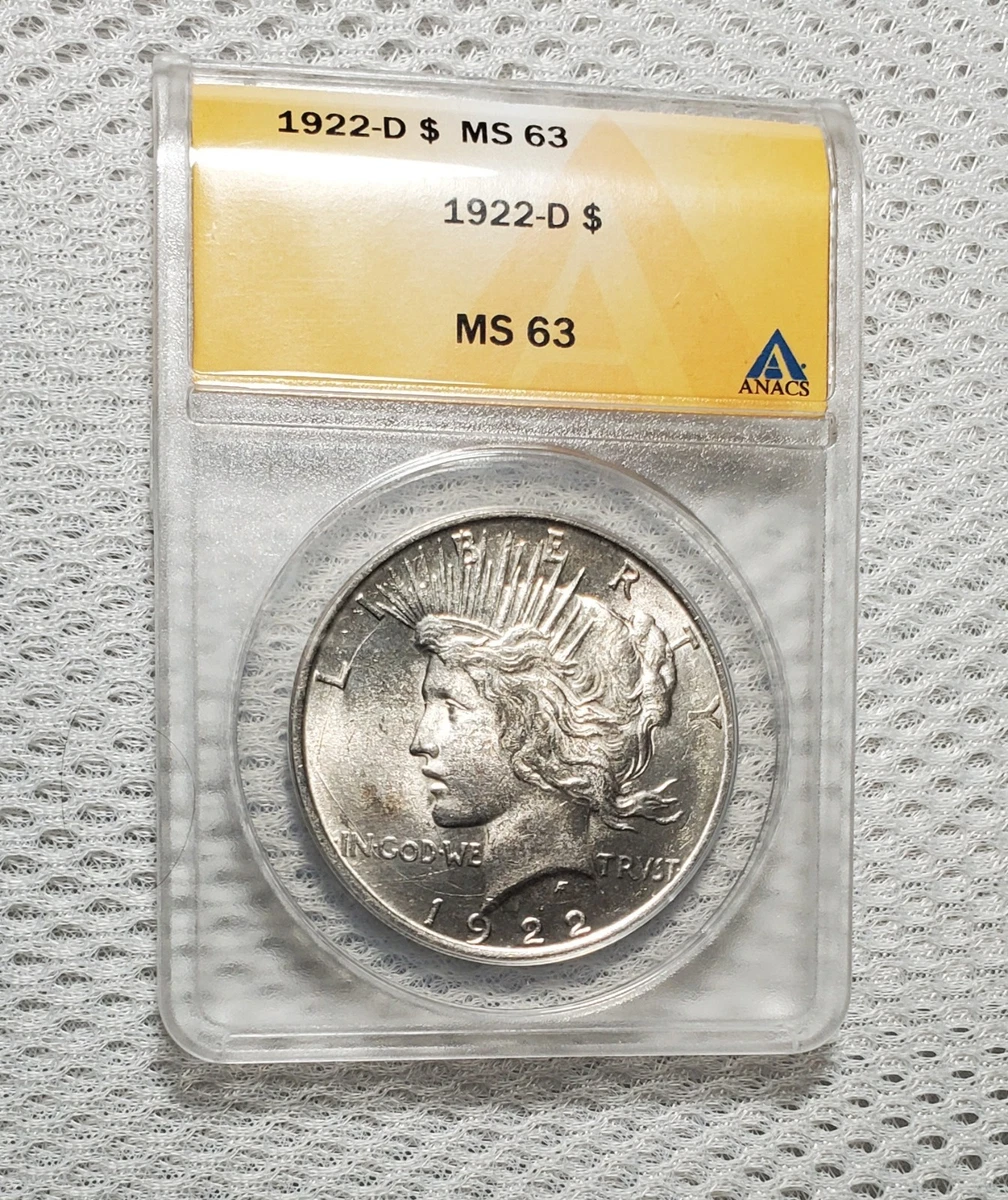 1922 Year Grade MS 63 ANACS Certified Peace Dollars (1921-1935