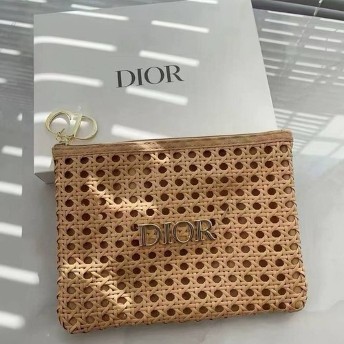Woven Cosmetic Pouch Gold Logo Clutch With Gift Box 23x16cm