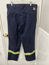 Carhartt Work Pants Mens 34x32 Blue Flame Resistant Hi Visibility Stripes YKK