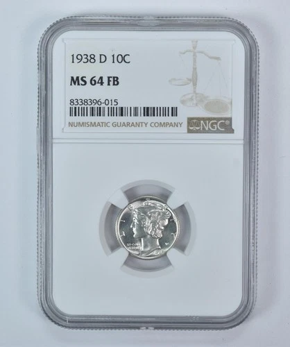 1938-D Mercury Dime MS64 FB NGC Brown Label