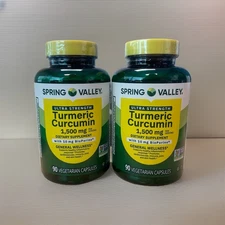 2x Spring Valley Ultra Strength Turmeric Curcumin 1500 mg 90 Ct , Joint Health