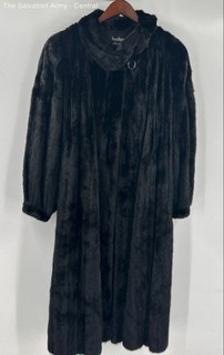 Hudson's Womens Black Fur Long Sleeve Button Front Winter Overcoat Size 20
