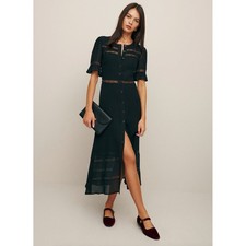 Reformation Woodson Midi Dress Black Lace Detail Button Front Women's Size 18
