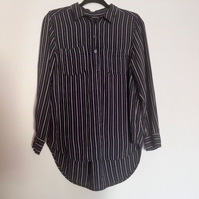 Universal Thread Womens Long Sleeve Blue Striped Collard Blouse Top Size M