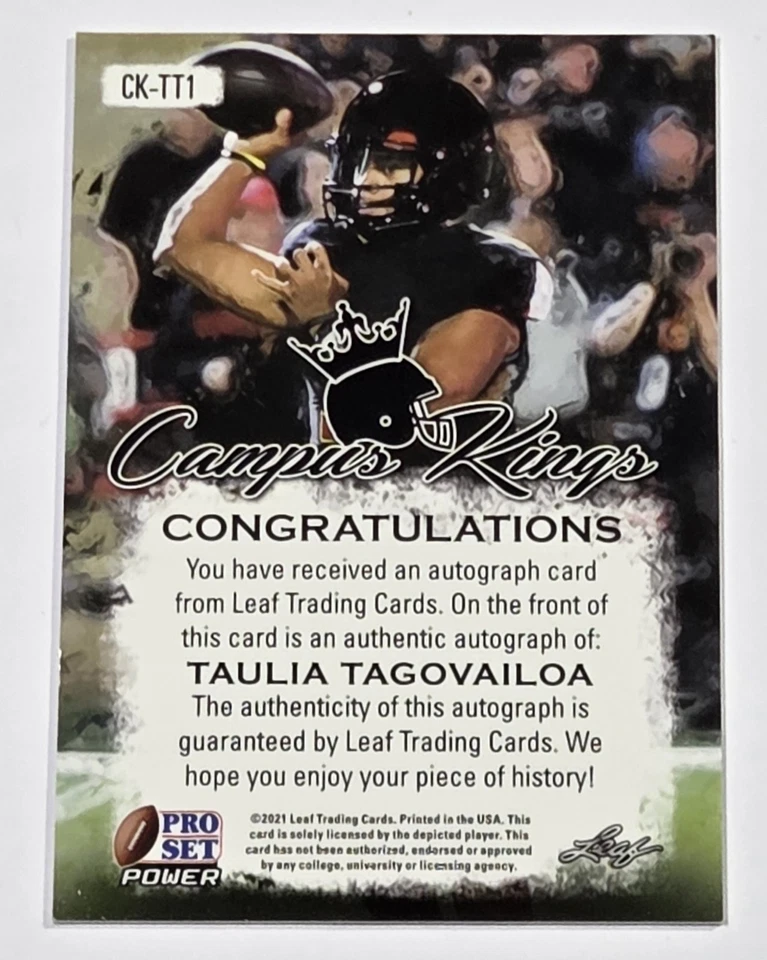 2021 Leaf Pro Set Power Emerald Spectrum Foil /50 Taulia Tagovailoa #CK-TT1 Auto - Image 3 of 3