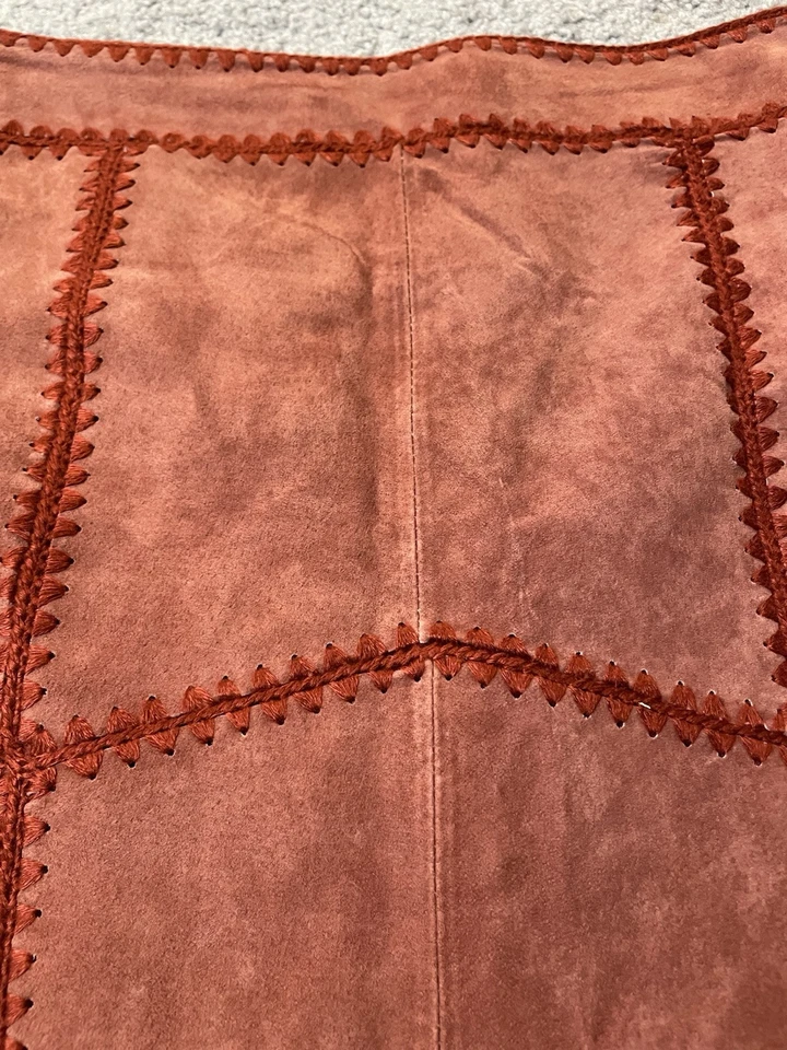 Y2K ASOS Suede Patchwork Skirt Women’s 4 Red Brown Whipstitched Classic Country - Image 4 of 4