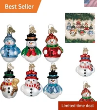 Delightful Mini Snowman Ornament Set - 6 Handcrafted Glass Decorations for Trees