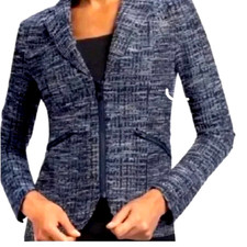 CABI Midnight Mingle Navy Blue Textured Embroidered Tweed Zip Office Jacket 8