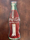 Vintage Coca Cola Bottle Thermometer 17” Metal Sign