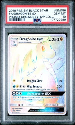 2018 POKEMON SM BLACK STAR PROMO #SM156 FULL ART/DRAGONITE GX PSA 10