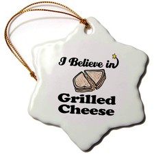 3dRose I Believe in Grilled Cheese Snowflake Ornament, 3"
