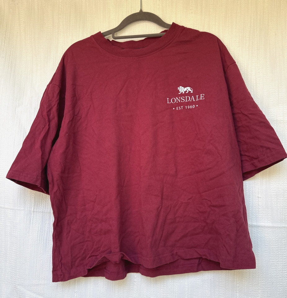 Lonsdale London Burgundy Oversized Graphic Back Print T-Shirt 16
