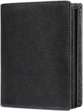 Mens Leather Bifold RFID Vertical Wallet Extra Large Capacity Card L, Black