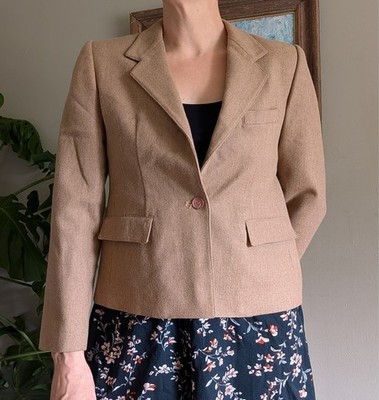 Vintage Evan Picone Petite Wool Blazer Camel Jacket Tailored Career Office USA