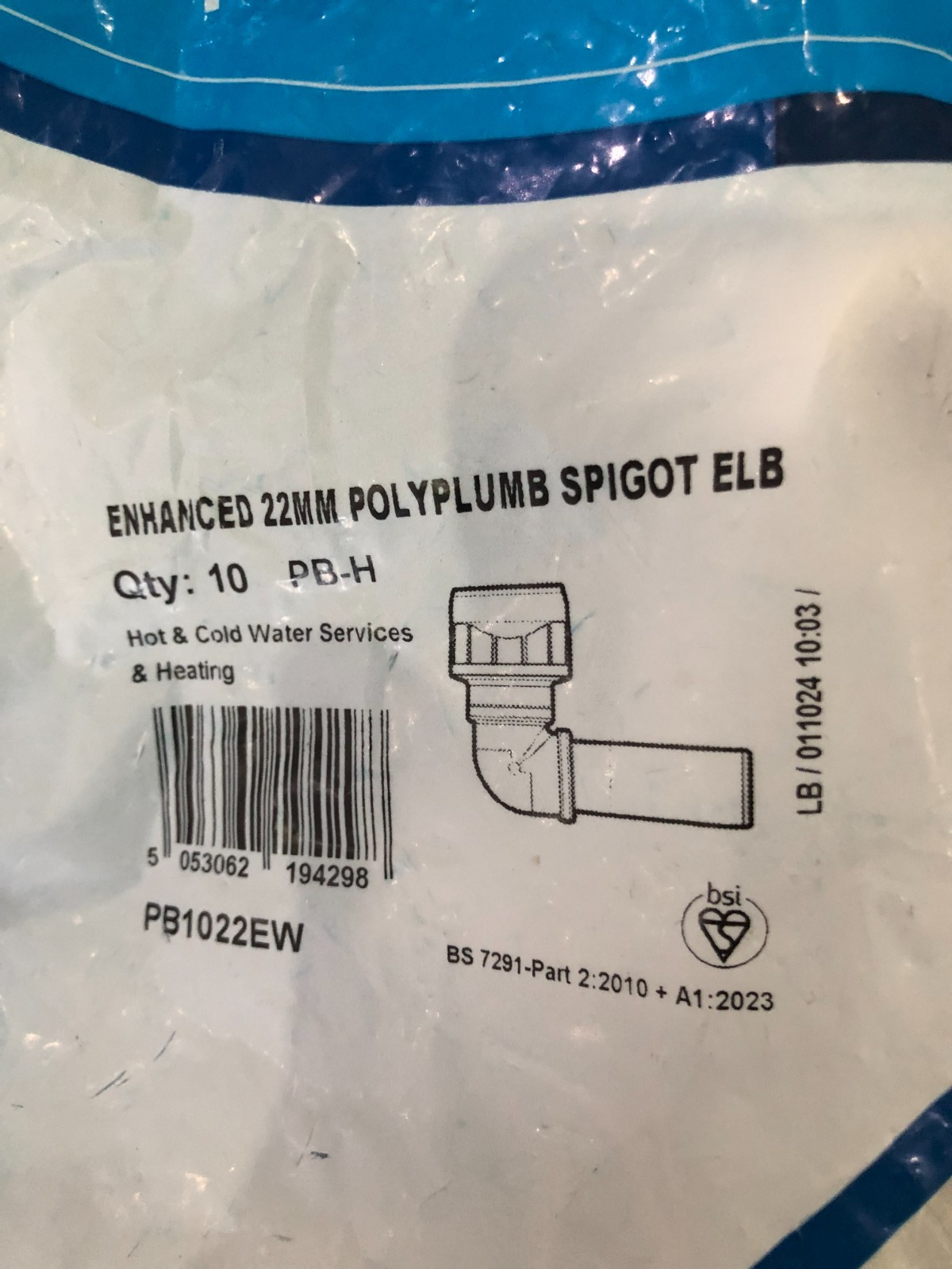 Polyplumb Enhanced - 22mm Spigot Elbow PB1022EW - Pack of x10 White