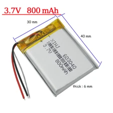3.7V 800mAh 2.96Wh Rechargeable Li LiPo Battery 603040 Thermistor 3-Wires NTC