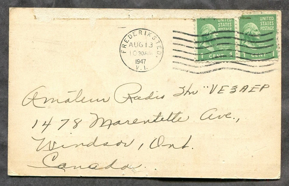 USA Virgin Islands 1947 QSL Radio Card KV4AD. FREDERIKSTED to Canada - Image 3 of 3