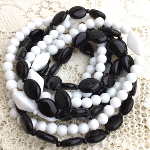 Vintage Black White Art Glass Bead Necklace(s) 60s MCM Germany Evening Dress Lot
