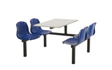 SHOC HEAVY DUTY 4 SEAT CANTEEN FAST FOOD TABLE & CHAIRS FURNITURE BLUE SEATS