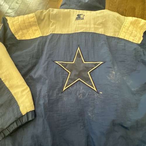 Dallas Cowboys Starter Jacket 2XL Mens Pro Line Blue Quarter Zip Pouch Hood - Picture 6 of 8