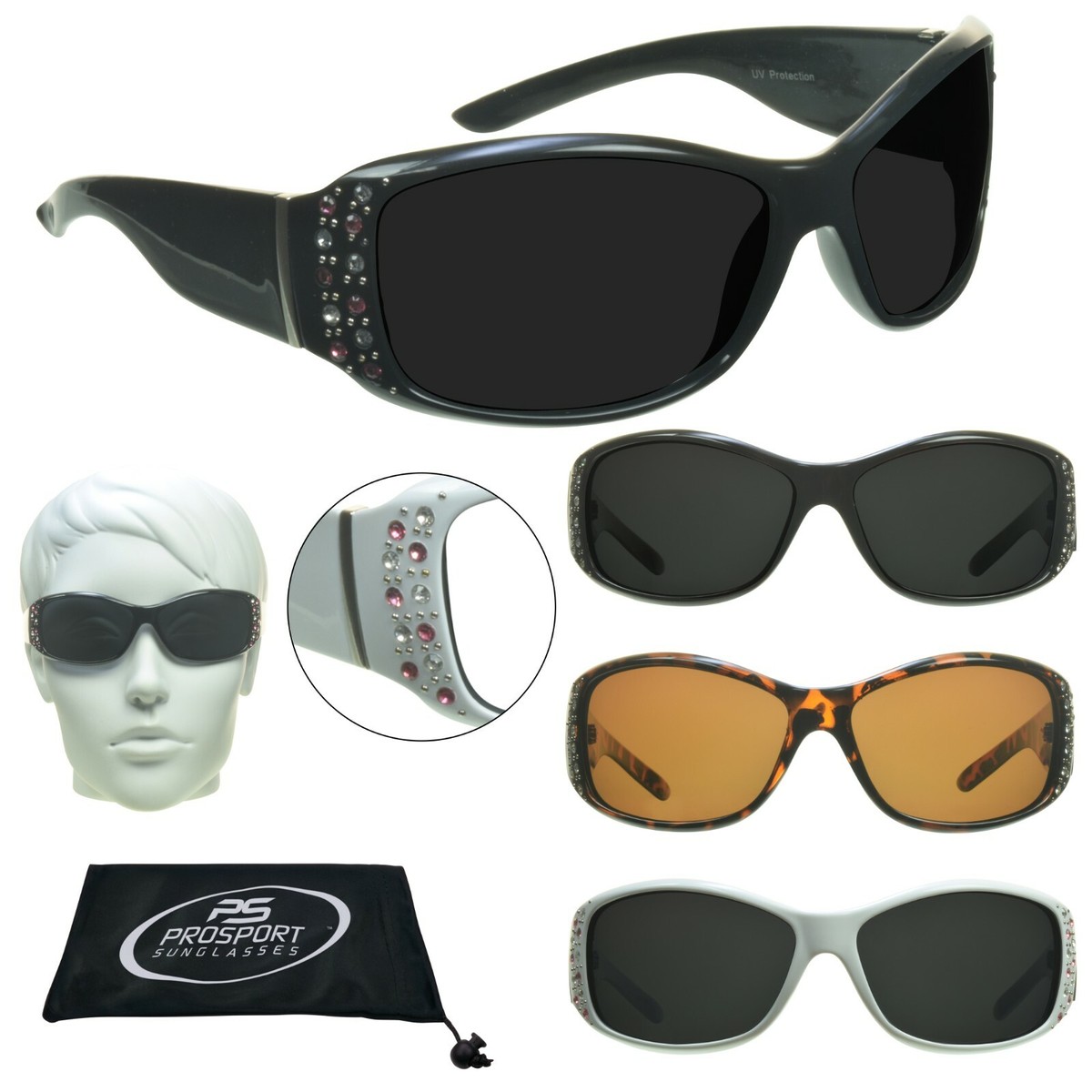 Polarized Wrap Around Sunglasses with Rhinestone Design UV400 Protection Women Rhinestones Oval Anti Glare Polarized FIT OVER  main image 4