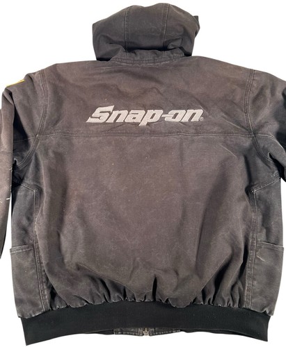 VTG Snap-On Tools Faded Gray Canvas Heavyweight Full Zip Jacket US Flag Sz 2XL - Picture 14 of 17