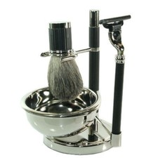 Bey-Berk 4pc Shaving Set- Black Silver Plated BB22 New in Retail Box