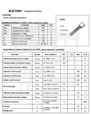 20PCS MJE13001 13001 0.2A/400V NPN TO-92 Transistors NEW - Foto 7
