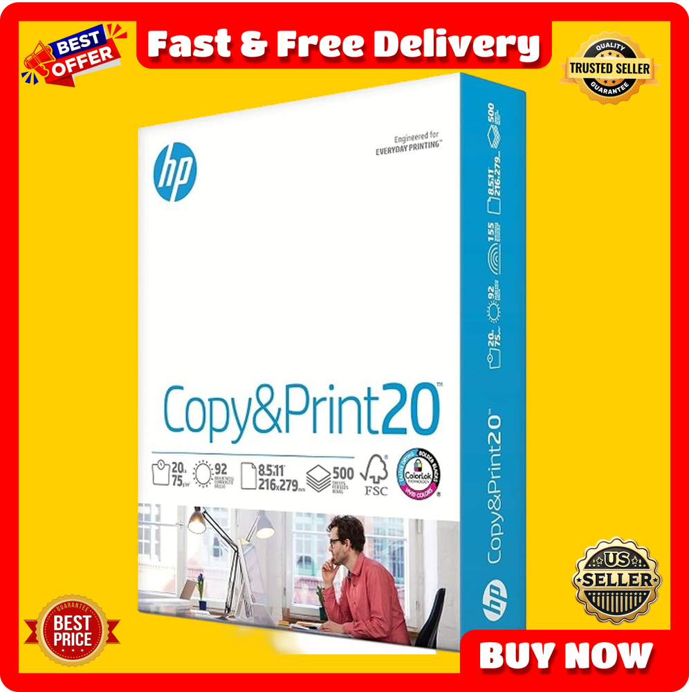 HP 8.5x11 Printer Paper 20 lb, 500 Sheets for Home Office Printing