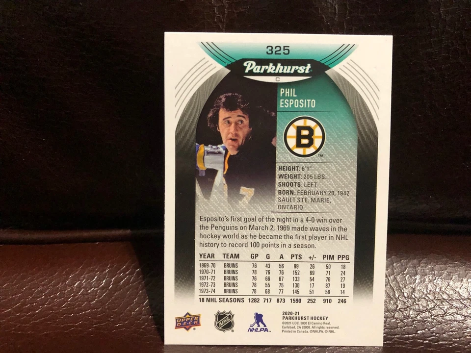 2021 Parkhurst Upper Deck Legends Phil Esposito # 325 Bruins - Image 2 of 2