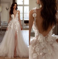 Wedding Dress Appliques 3D Flowers Beach Bridal Dresses Spaghetti Straps A Line