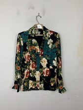 Chicos Women Blazer 1 Sz 8-10 Dark Floral Forest Green Rose Romantic Date Night