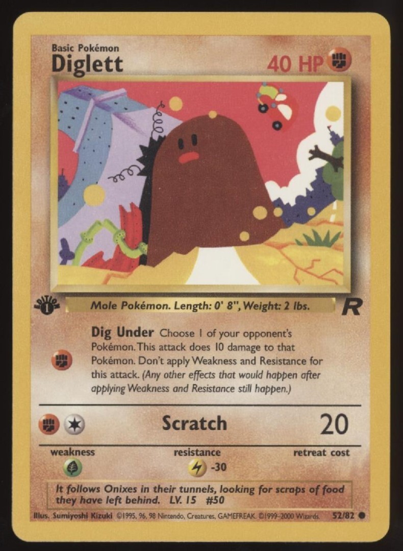 1st Ed Diglett Non-Holo WOTC Pokemon Card 52/82 Rocket Set NM/MT