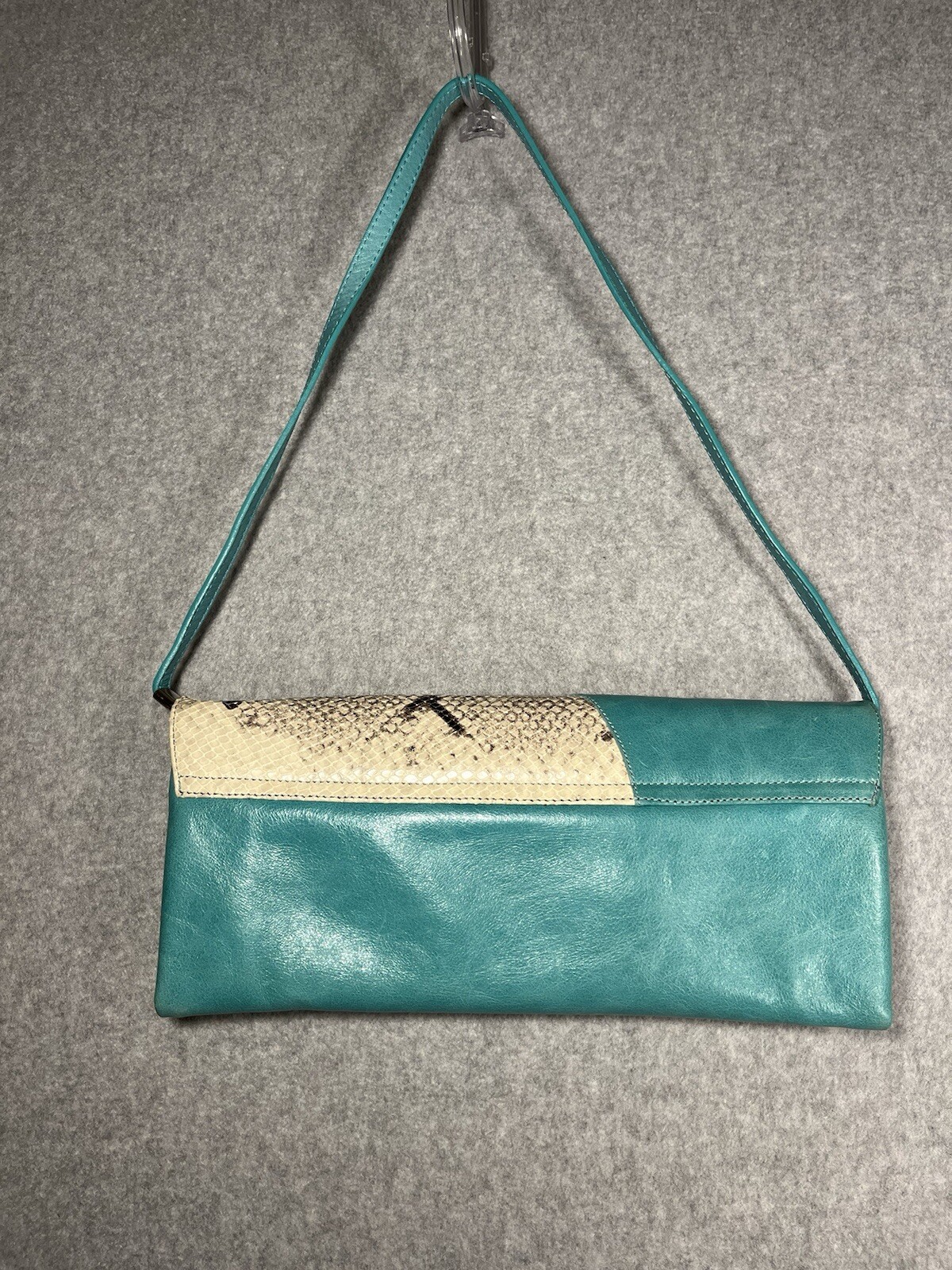 Leather Python Snakeskin purse shoulder clutch Tu… - image 4