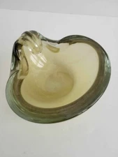 Vtg Alfredo Barbini Gold Flecks Art Glass Bowl Murano MCM Ashtray Olive Green