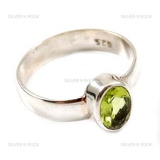 Anniversary Gift For Her Natural Peridot Gemstone Band Ring 925 Sterling Silver