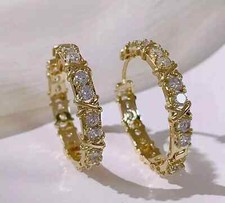 2Ct Round Cut Lab Created Diamond Huggie Hoop Earrings 14K Yellow Gold Plated
