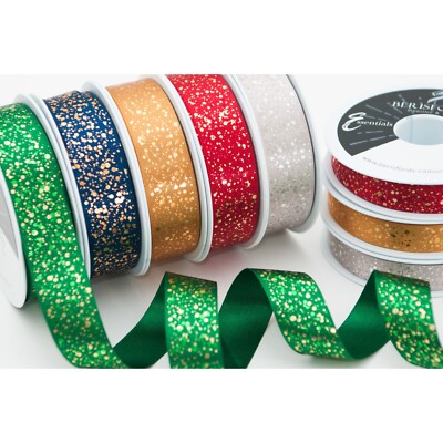 15 mm/25 mm funkelndes Satin Weihnachtsband perfekt für Schleifen, Geschenke und Basteln