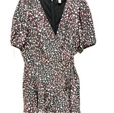 New Nine West Belted Abstract Brown Print Puff Sleeve Wrap Short Dress Size XL