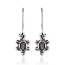 Oxidized 925 Sterling Silver Amethyst Gemstone Turtle Design Hook Earrings