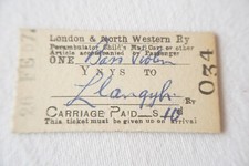 1957 Ynys to Llangyh LNWR Railway Ticket