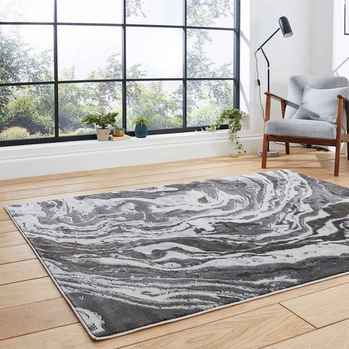 Large Modern living room Rugs Small Grey Rug Mettalic Abstrct Marble Carpet - Picture 2 of 8