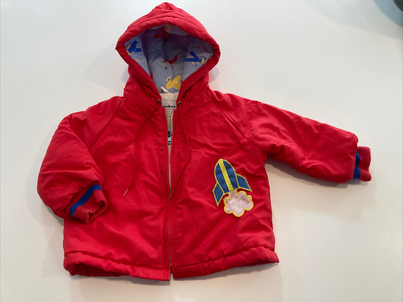 Vintage Gerber Baby Boy Coat Red Rocket Airplanes 18-24 Mo?