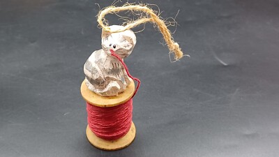 Eddie Walker Grey Tabby Cat On A Spool Of Thread Ornament. C1884