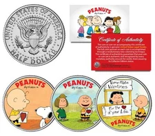 Charlie Brown PEANUTS VALENTINES Snoopy Lucy & Patty JFK Half Dollar 3-Coin Set