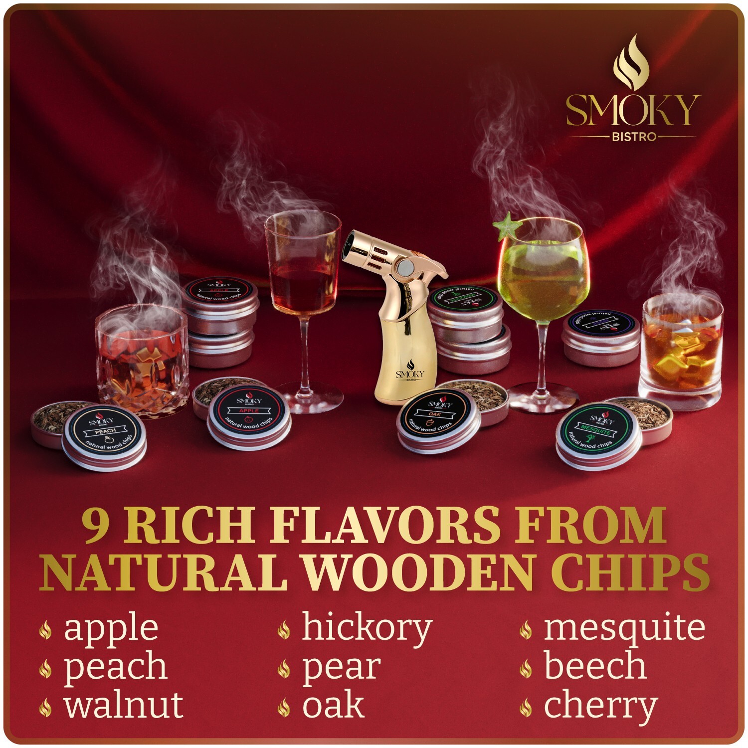 16 PCS Wholesale Cocktail Smoker Kit-  9 Wood Chip Flavors, Metal Torch, more..