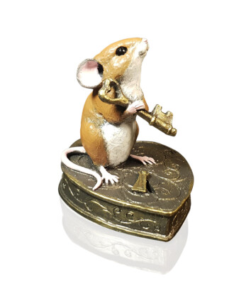 Kaltguss Bronze Maus auf Herz Vorhängeschloss von Michael Simpson - handbemalt 260BR