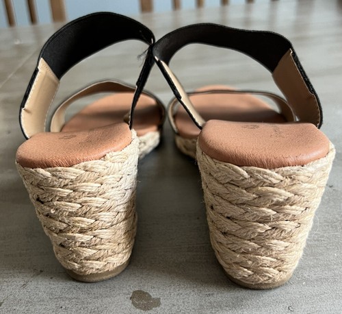 EUC Tommy Bahama Sakura Espadrille Wedge Sandals Black Tan Women's Size 9 - 第 3/6 張圖片