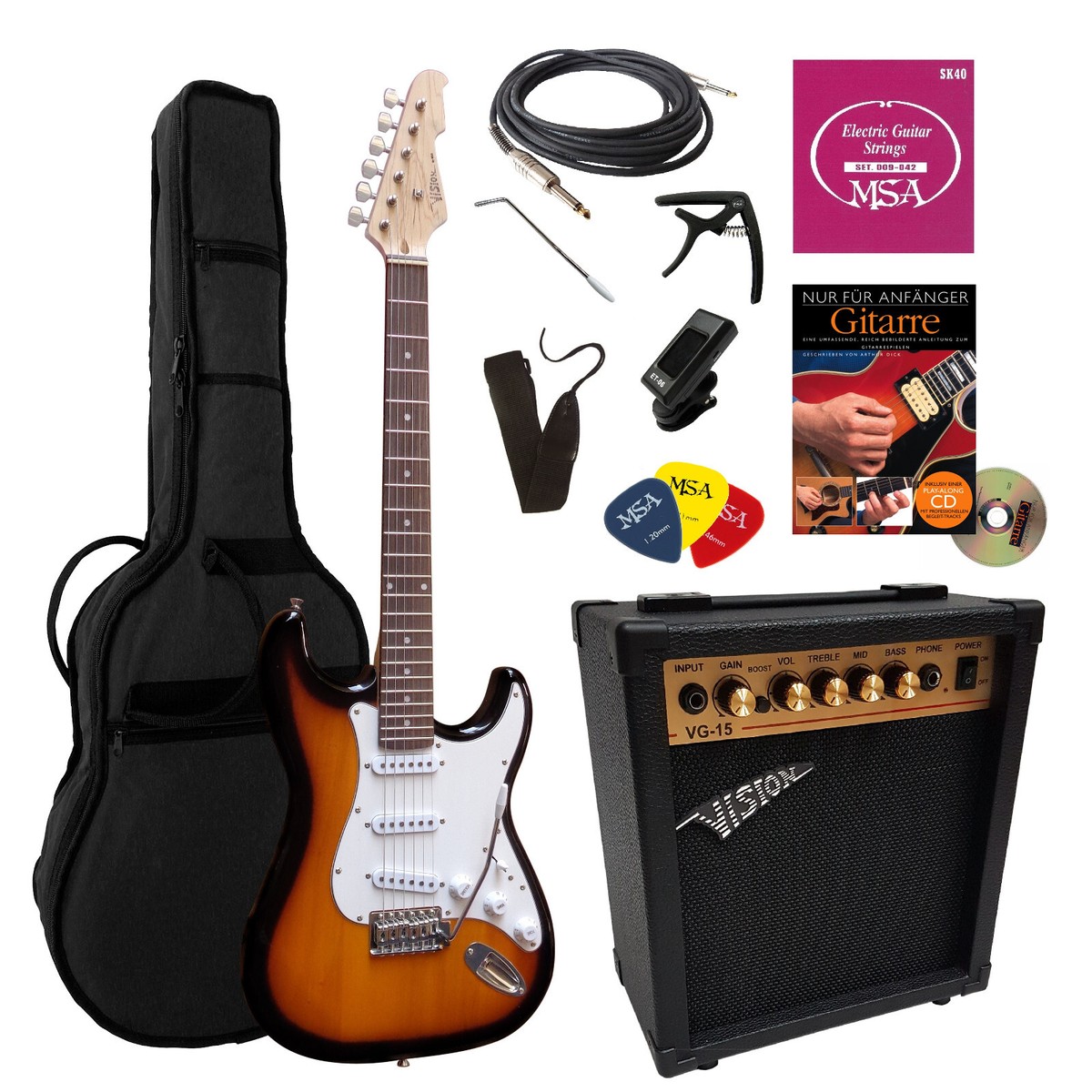 J & D E-Gitarre ST Rock HSS SB Sunburst | Deutschland